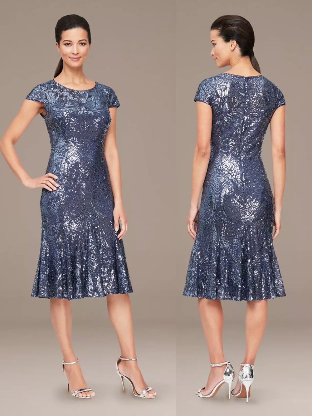 Nwt New $239 Alex Evenings Sequin Fit-And-Flare Midi Dress In Wedgewood Size 14